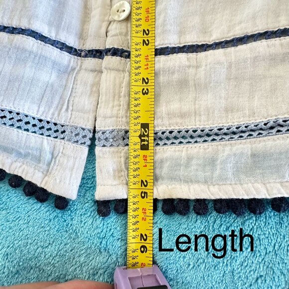 J.Jill White Peasant Blouse Size M 100% Cotton Blue Crochet Detail Boho Beach - Picture 12 of 12